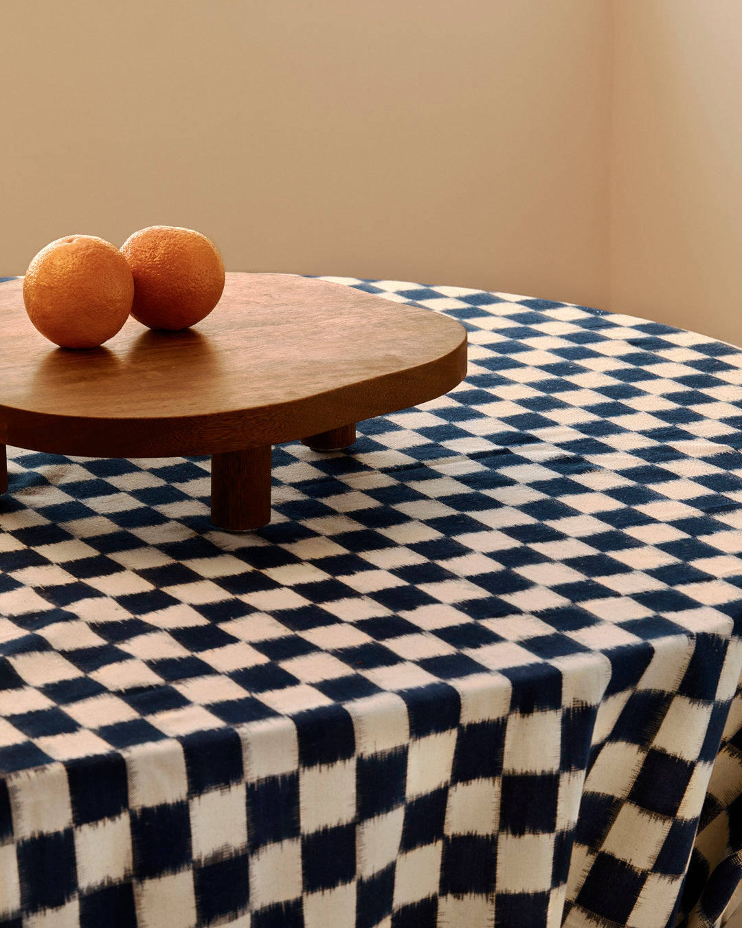 Handwoven Cotton Ikat Tablecloth - Navy Check