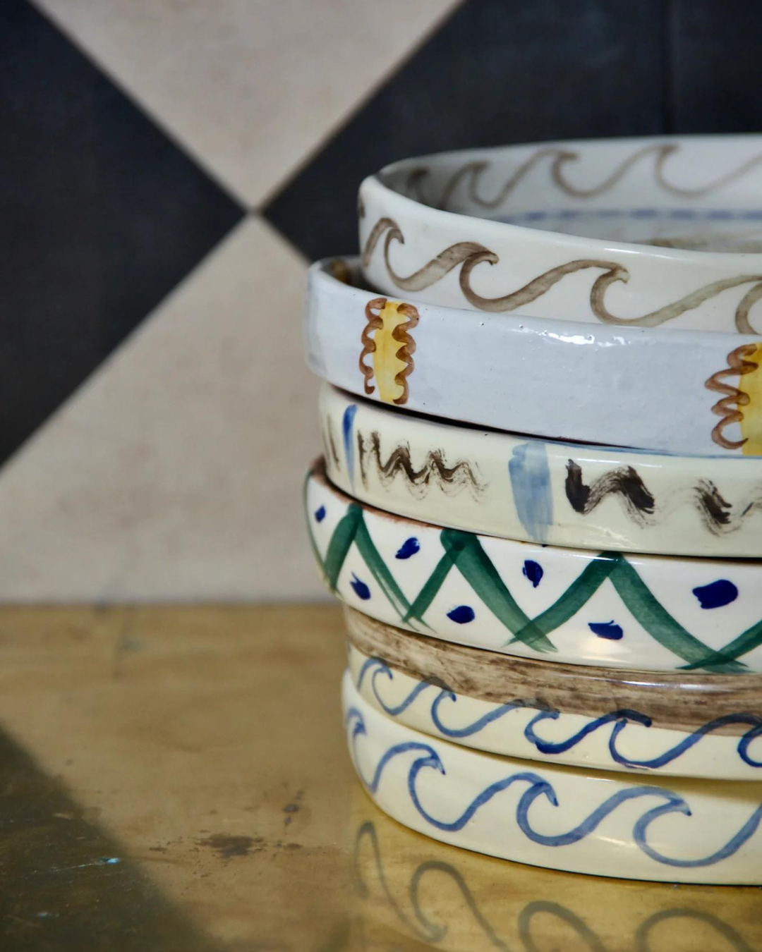 Hand-built Sardine Plate - Checkered Blue Pesce