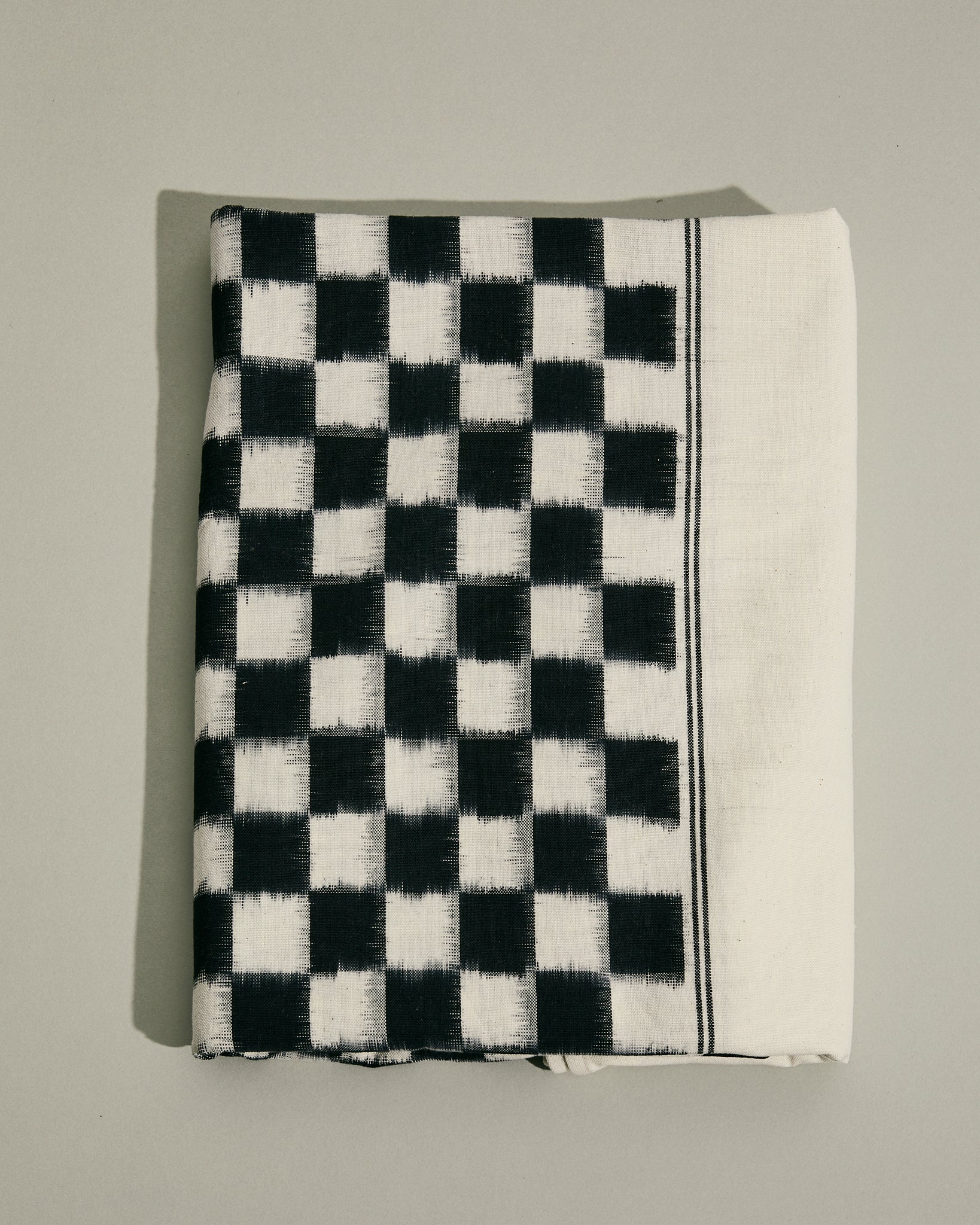 Handwoven Cotton Ikat Tablecloth - Black Check